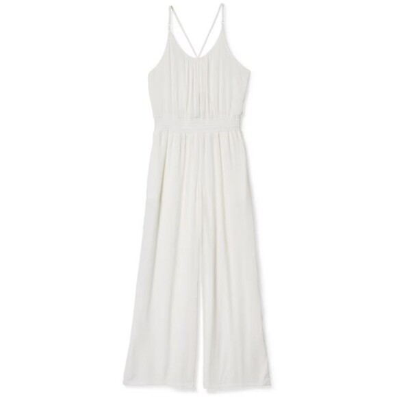 prAna Womens Swim Cover Up Size M White Wide Leg Jumpsuit Gauze Beach Swimwear - Picture 2 of 15